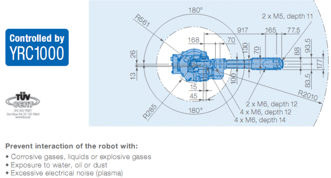 6 picareta de Yaskawa GP25-12 do braço do robô da linha central e robô industrial do braço da carga útil 2010mm da máquina 12kg do lugar